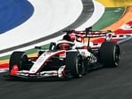 Haas F1 Team's French driver Esteban Ocon drives during a practice session. 