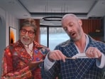 Amitabh Bachchan and Benedict Garrett in a 2022 ad for Dabur Lal. 