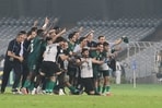 Iraq club AL Shorta players celebrate after their 3-2 win against East Bengal in the AFC Championship League 2 in Kolkata,
