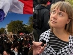 Thunberg arrived at the Paul Eluard High School.