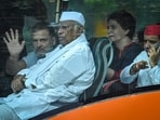 Congress President Mallikarjun Kharge, Leader of Opposition in the Lok Sabha Rahul Gandhi, and Congress MP Priyanka Gandhi Vadra participate in a march by INDIA bloc MPs and opposition leaders towards the Supreme Court.