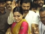Vijay Deverakonda and Rashmika Mandanna visited Tirumala on Tuesday. 
