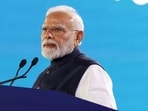 In this image received on Oct 13, Prime Minister Narendra Modi addresses the Bloomberg New Economy Forum, in New Delhi. 