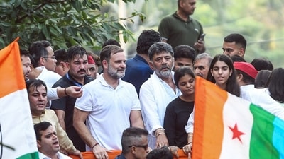 Lok Sabha LoP Rahul Gandhi with RJD leader Tejashwi Yadav, Karnataka Chief Minister DK Shivakumar and others during the INDIA bloc's protest march towards the Supreme Court. Lok Sabha LoP Rahul Gandhi with RJD leader Tejashwi Yadav, Karnataka Chief Minister DK Shivakumar and others during the INDIA bloc's protest march towards the Supreme Court.