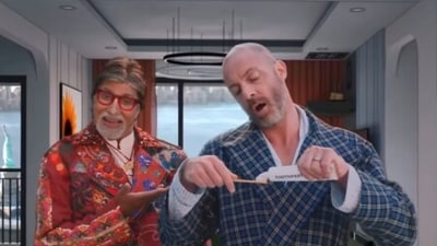 Amitabh Bachchan and Benedict Garrett in a 2022 ad for Dabur Lal. Amitabh Bachchan and Benedict Garrett in a 2022 ad for Dabur Lal.