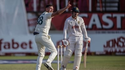 Australia's Josh Hazlewood celebrates the dismissal of South Africa's David Bedingham (R) on day four of the first Test match between South Africa and Australia (AFP) Australia's Josh Hazlewood celebrates the dismissal of South Africa's David Bedingham (R) on day four of the first Test match between South Africa and Australia (AFP)