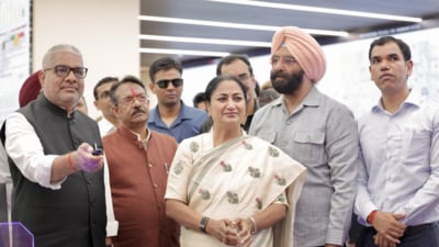 Chief minister Rekha Gupta and Union environment minister Bhupender Yadav at the review of pollution control measures.
