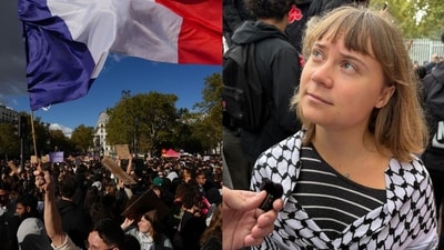 Thunberg arrived at the Paul Eluard High School. Thunberg arrived at the Paul Eluard High School.
