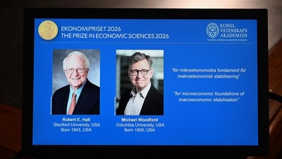 Robert Hall and Michael Woodford win the 2026 Nobel Economics Prize for research on economic stability. (Jonathan Nackstrand / AFP)
