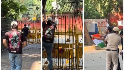 Saurav Das and Ashutosh Ranka, CJP spokespersons, were arrested on Tuesday after entering the locked and de-notified Jantar Mantar protest site (X/@AshutoshRanka)