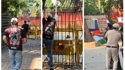 Saurav Das and Ashutosh Ranka, CJP spokespersons, were detained after entering the locked and de-notified Jantar Mantar protest site (X/@AshutoshRanka) Saurav Das and Ashutosh Ranka, CJP spokespersons, were detained after entering the locked and de-notified Jantar Mantar protest site (X/@AshutoshRanka)