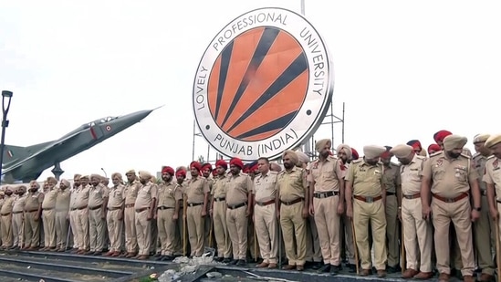 Security tightens at the Lovely Professional University (LPU) complex following the students' protest that turned violent over the alleged rape of a female student and inaction by the authorities in Phagwara, Kapurthala, on Monday. (ANI Video Grab)