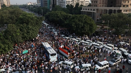 On Monday, India's opposition party members marched to the Supreme Court in protest against the controversial revision of voter lists that has sparked days of unrest, in New Delhi.