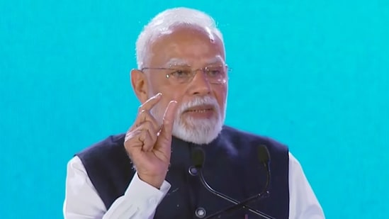 Prime Minister Narendra Modi addresses the Bloomberg New Economy Forum, in New Delhi.