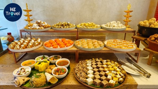 Air India celebrates Navratri 2026 with festive inflight meals and lounge menus featuring sabudana, vrat dishes, farsaan and colourful desserts. (Air India)