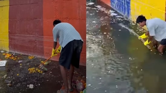 Choudhary had spent eight months removing tonnes of rubbish from the river, working alone and without specialised equipment.(X@bittu_tabahi)