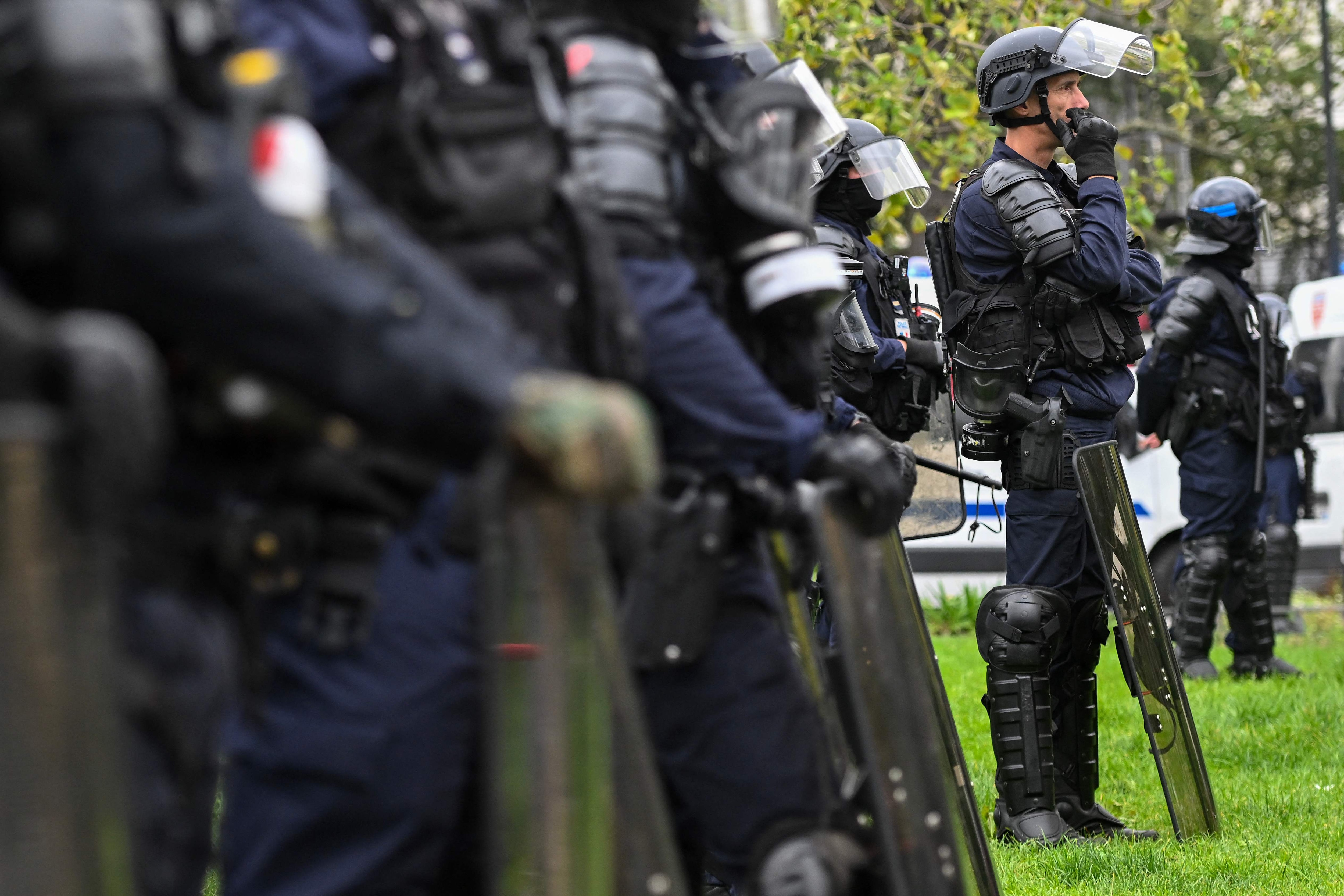 CRS riot police stand guard as protesters take part in a demonstration of high school students in Nantes, western France, on October 13, 2026. (AFP) CRS riot police stand guard as protesters take part in a demonstration of high school students in Nantes, western France, on October 13, 2026. (AFP)