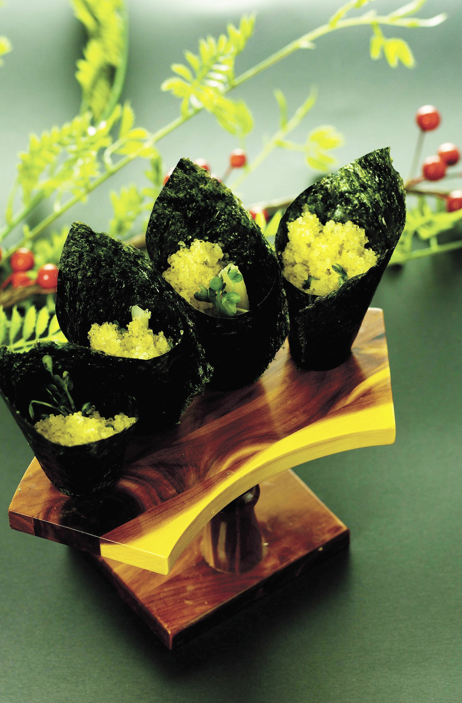 Sabudana bhel made with tapioca pearls wrapped in ragi papad rolls.