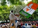 The party workers alleged that BJP women workers had disrespected the Congress flag and waved their party flag inside the Congress office premises. (ANI Photo/ Ritik Sharma)                               