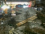 According to fire department officials, the workers had cast a roof slab for the godown on Monday evening before moving to lay the slab for the first floor. (Sakib Ali/HT)