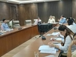 At the review meeting chaired by MCG commissioner Pradeep Dahiya on Tuesday. (HT Photo)