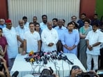 New Delhi: Leader of Opposition in the Lok Sabha Rahul Gandhi, Congress President Mallikarjun Kharge, party leaders Priyanka Gandhi Vadra and KC Venugopal, All India Students' Association (AISA) National President Neha Bora, and other leaders of the INDIA bloc during a joint press conference in New Delhi, Tuesday,