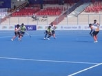 Players in action during a league match in Jhansi on Tuesday. (SOURCED)