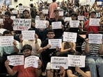 RMLNLU students stage protest on Tuesday in Lucknow (HT)