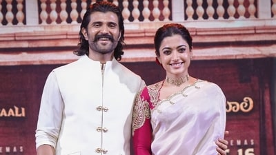 Rashmika Mandanna and Vijay Deverakonda attend the Ranabaali promotions. (T-Series)