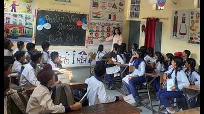 A French lesson class in progress at Government Senior Secondary School in Sector 19, Panchkula. (HT Photo) A French lesson class in progress at Government Senior Secondary School in Sector 19, Panchkula. (HT Photo)