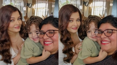 Aishwarya Rai with her ad film shoot co-star.