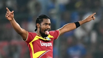 Keemo Paul picked up three wickets in the latter half, as he finished with his first five-wicket haul of his T20I career. (AFP)