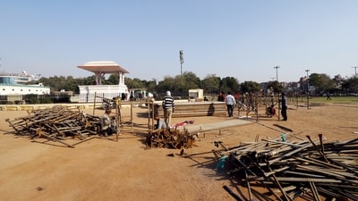 A view of Ramlila Maidan, designated as a protest site along with two news venues, Burari Ground (North Delhi) and CBD Ground (East Delhi), following the de-notification of Jantar Mantar Road by the Delhi Police. (PTI)