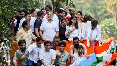 Congress leaders Rahul Gandhi, Priyanka Gandhi Vadra and others INDIA bloc leaders in a bus towards the Supreme Court to file a petition against Special Intensive Revision (SIR) in New Delhi, Monday, Oct. 12. (PTI) Congress leaders Rahul Gandhi, Priyanka Gandhi Vadra and others INDIA bloc leaders in a bus towards the Supreme Court to file a petition against Special Intensive Revision (SIR) in New Delhi, Monday, Oct. 12. (PTI)
