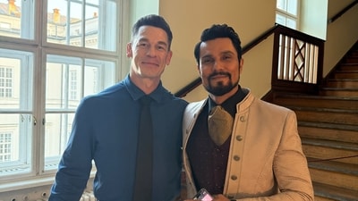 Randeep Hooda with John Cena on the sets of the Matchbox movie.