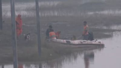 Bihar State Disaster Response Force during a search and rescue operation in the Ganga River following the capsizing of an overcrowded boat near Rampur Shyamchand village in the Raghopur. (ANI Screnngrab) Bihar State Disaster Response Force during a search and rescue operation in the Ganga River following the capsizing of an overcrowded boat near Rampur Shyamchand village in the Raghopur. (ANI Screnngrab)