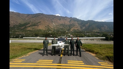The aircraft was flown by Group Captain Baljinder Singh Gill, Commanding Officer, 4 Punjab Air Squadron NCC, Ludhiana, and Wing Commander Kunal Sharma, Commanding Officer, 1 Himachal Pradesh Air NCC Unit, Kullu. (Aqil Khan/HT) The aircraft was flown by Group Captain Baljinder Singh Gill, Commanding Officer, 4 Punjab Air Squadron NCC, Ludhiana, and Wing Commander Kunal Sharma, Commanding Officer, 1 Himachal Pradesh Air NCC Unit, Kullu. (Aqil Khan/HT)
