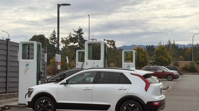 An EV charging station with a view in Port Angeles, Wash. An EV charging station with a view in Port Angeles, Wash.