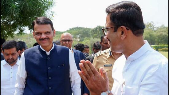 Maharashtra chief minister Devendra Fadnavis arrives at Talegaon, in Pune on Wednesday. He has appealed to sugarcane protesters to allow sugar mills to begin crushing operations early, citing lower cane production and financial pressures on mills. (ANI)