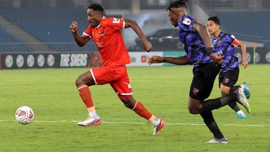 Messi Bouli of Punjab FC in action against Odisha FC.
