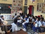 A French lesson class in progress at Government Senior Secondary School in Sector 19, Panchkula. (HT Photo)