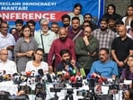 Cockroach Janta Party (CJP) Founder Abhijeet Dipke addresses a press conference at the Press Club, in New Delhi on Thursday. All India Students' Association (AISA) National President Neha Bora, Delhi University AISA Secretary Anjali Actor Prakash Raj, Supreme Court advocate Prashant Bhushan, and Students' Federation of India National Joint Secretary Aishe Ghosh also present. 