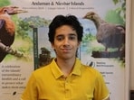Delhi teenager Fateh Jahaan Singh Dhaliwal, with his book that has a foreword by Dhritiman Mukherjee.