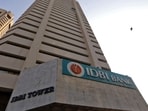 The logo of IDBI Bank is seen on the facade of its headquarters in Mumbai.