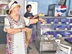 Lilo Marina, from Australia, at Appetite German Bakery café in Paharganj. (HT Photo)