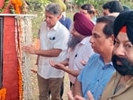 The member of parliament (MP) Manish Tewari during a project inauguration in Chandigarh on Wednesday. (HT photo)