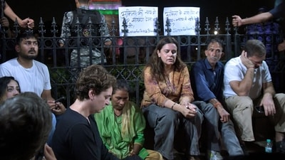 Lok Sabha LoP Rahul Gandhi and Congress MP Priyanka Gandhi Vadra meet the parents of Ankita Bhandari, protesting against the appointment of BJP leader Dushyant Kumar Gautam as Sikkim Governor. (ANI) Lok Sabha LoP Rahul Gandhi and Congress MP Priyanka Gandhi Vadra meet the parents of Ankita Bhandari, protesting against the appointment of BJP leader Dushyant Kumar Gautam as Sikkim Governor. (ANI)