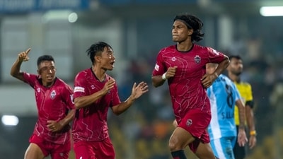 Image caption: Gaurav Bora (right) after scoring Churchill Brothers's first goal in the Indian Super League. (ISL) Image caption: Gaurav Bora (right) after scoring Churchill Brothers's first goal in the Indian Super League. (ISL)