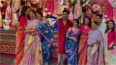 নর্থ বম্বে সর্বজনীন দুর্গাপুজোর মণ্ডপে কাজল-তনিশা-তনুজা। নর্থ বম্বে সর্বজনীন দুর্গাপুজোর মণ্ডপে কাজল-তনিশা-তনুজা।