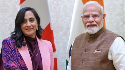 In this image posted on Oct. 14, 2026, Prime Minister Narendra Modi during a meeting with Canadian Minister of Foreign Affairs Anita Anand, in New Delhi. (@narendramodi)